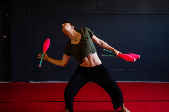 Artistic Female Juggler Training