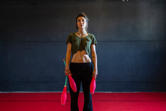 Portrait of a girl with Juggling clubs