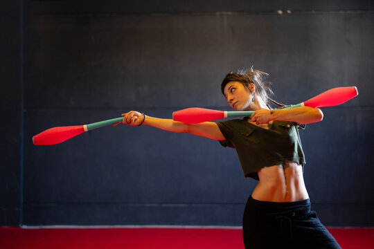 Woman training acrobatics