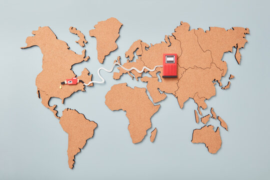 Filling station extending from Russia to USA.