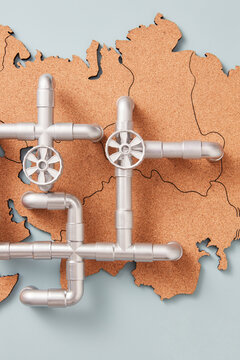 Oil pipeline over cork Russia map.
