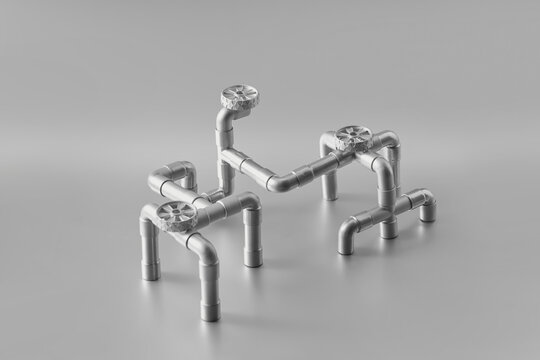 Industrial gas piping on gray background.