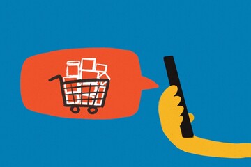 Online shopping with mobile phone illustration