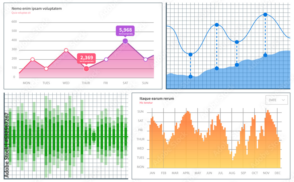 Poster infographic chart vector template. annual statistics curve graph design. market data diagrams. graph