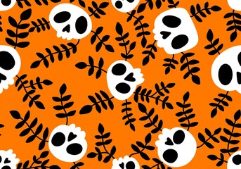 Cartoon doodle seamless Halloween skulls pattern for wrapping paper and clothes print and kids accessories