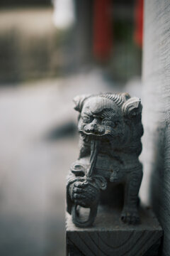 Lion Statue At A Temple In Huansghan, Anhui China.