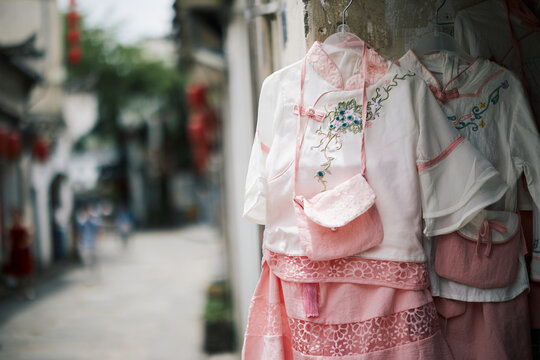 Pink Dresses For Sale At A Shop In Huangshan, Anhui, China.