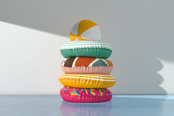 Beach floats stacked on water