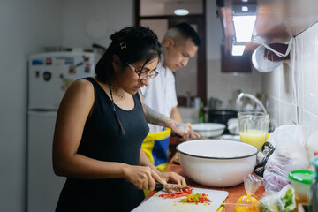 Siblings cooking together
