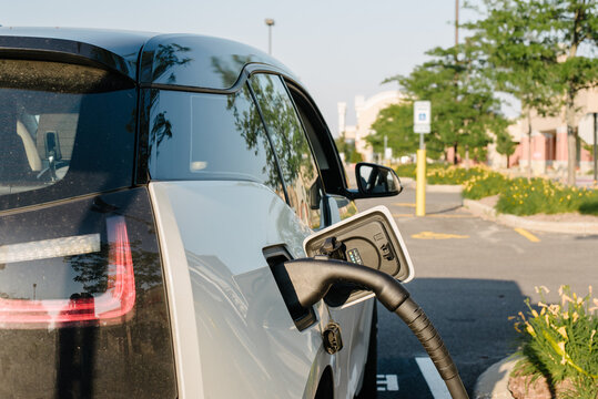 Electric car plugged in for re-charge