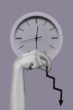 Hand Holding Growth Chart Against Clock