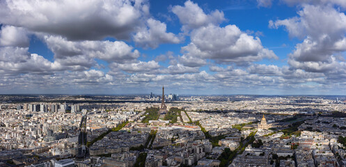 Amazing panorama of Paris with Eiffel Tower at sunny day. France