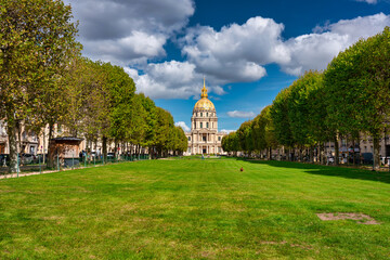 Beautiful view of the golden dome of Les Invalides in Paris, France