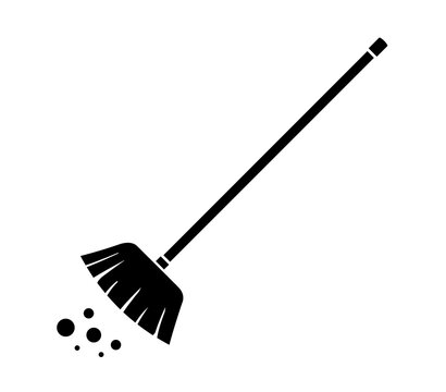 recommend clip art: Broom mop sweep cartoon flat black icon. Clean tidy dust cleanup vector symbol.