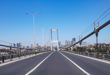 Fototapeta na wymiar Istanbul Bosphorus Bridge, highway and city center, istanbul downtown, istanbul modern silhouette 