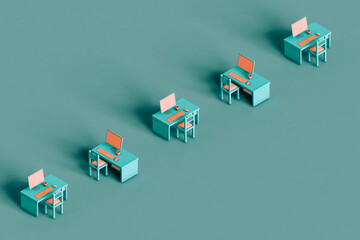 a row of workstations with personal computer