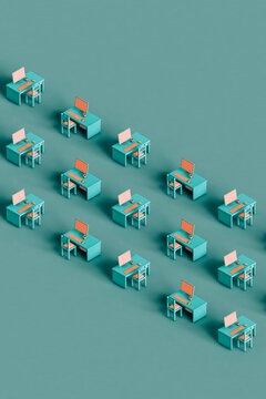 rows of workstations with personal computer.