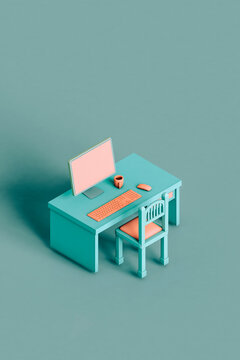 workstation with personal computer. 3d render