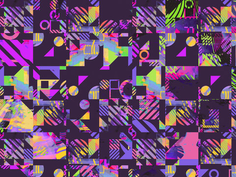 Purple geometric glitch background with copy space