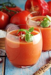 Cold Spanish soup Gazpacho served in glasses