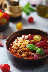 Spanish traditional tomato soup salmorejo