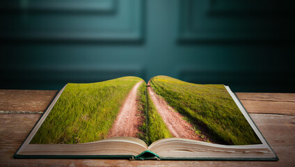 open book and meadow landscape