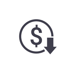 Cost reduction icon price lower arrow. Vector low cost money crisis line icon