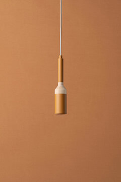Closeup view at hanging colorful rounded lamp