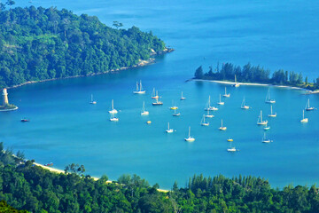 Landscape of Langkawi island and Andaman seacoast, Malaysia. Aerial view from Cable Car viewpoint