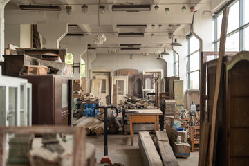 Many vintage furniture at the workshop for the production and sell