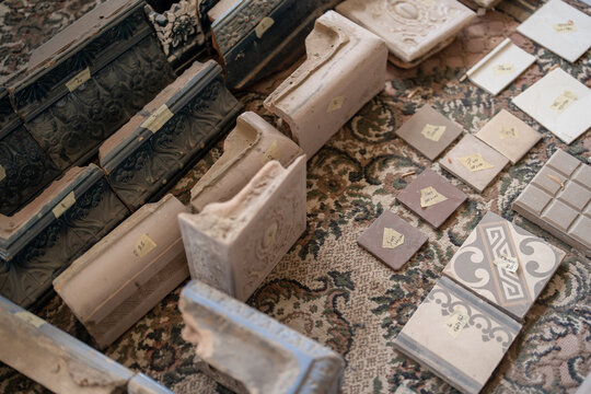 Ceramic tile laying at the carpet and preparing for the renovation