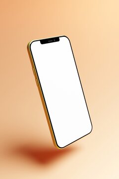 An smartphone with blank screen on orange background. 3d illustration