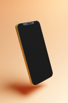 An smartphone with back screen on orange background. 3d illustration