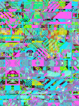 Digitally manipulated pixel glitched collage, mosaic background