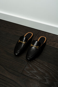 Black Leather Mules