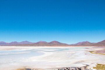 landscape with lake and blue sky