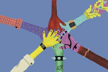 digital illustration of multiple hands