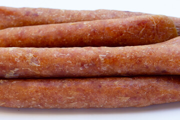 Chinese sausage on white background.