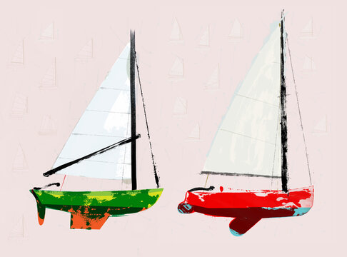 Two Cat Boats on Pink
