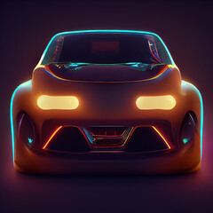 Fototapeta na wymiar Surreal car. Car of the future. Luminous car. Fantasy auto on a dark background. Digital illustration.
