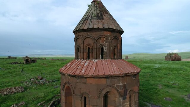 Church of St. Gregory Ani, Kars. An aerial view of Ani is a ruined medieval Armenian ruin located in Kars, Turkey, near the closed border with Armenia.