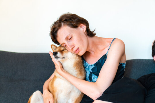 Portrait Woman hug dog