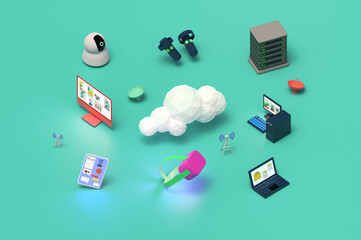 Internet connected devices - technology and cloud services concept