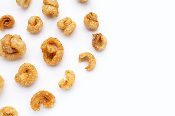 Crispy pork rinds or pork snack.