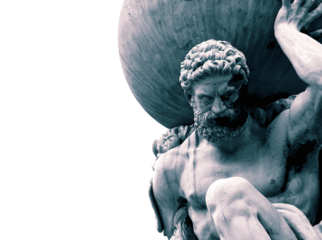 Statue of the Greek God Atlas holding the globe on his shoulders.  With colour toning