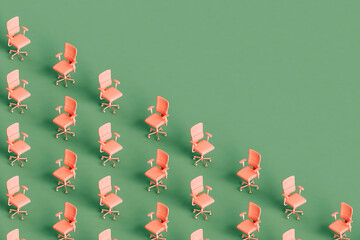 pink office chairs on green background