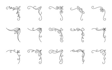 Corner frame, line decorative calligraphic design element. Vintage angle border collection for text page, book, invitation wedding card, certificate, menu decor. Classic, victorian, retro style