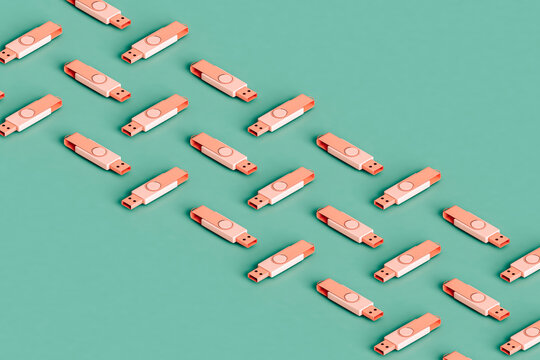 rows of pink flashdrives