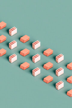 rows of pink office folders