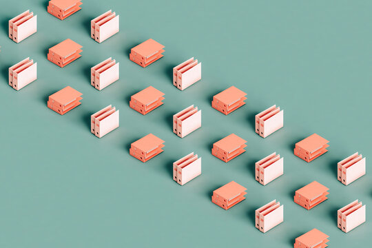 rows of many pink office folders